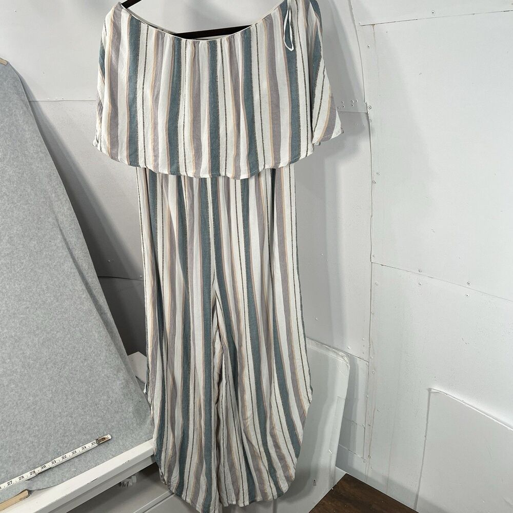 ONeill Strapless Romper Jumpsuit Women Size XL Striped Casual cover up resort - Picture 10 of 10